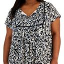 Tommy Hilfiger  Floral Pintuck Popover Top Women's Plus Size 2X Black Tan S/S NEW Photo 0