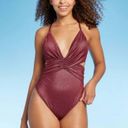 Shade & Shore Monokini Plunge Cut Out High Leg Lurex One Piece Swimsuit - ™ Burgundy Photo 0