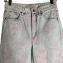 Guess  Retro High Rise Tapered Jeans 28 Light Wash Pink Floral 5 Pocket Zip Photo 1