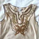 rave Vintage Y2K  butterfly embroidered beaded usa made tank top shirt brown tan Photo 3