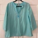 Carole Little  Linen Blue Beaded Three Quarter Sleeve Blouse Size Large Photo 0