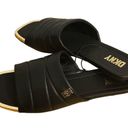 DKNY  Logo Flat Slides Womens Size 9M Black Gold Accents Square Toe Faux Leather Photo 7