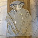 Max Studio  Weekend Hooded Pullover‎ Grey/Black & White Strips with Thumb Holes Photo 0