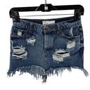 Vintage Havana  distressed mini skirt button fly denim jean blue 4 26 S Photo 0