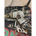 DKNY  Elissa Graffiti Leather Crossbody Bag Black Silver Chain NYC Theme Lock Photo 1