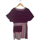 Garnet Hill  100% Slik Boho V Neck Dolman Short Sleeves Tunic Red Blue 8 Photo 4