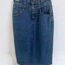 Stuffed Shirt Vintage Denim Midi Pencil Skirt Back Slit V Front size 5/6 Blue Photo 0