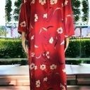 Neiman Marcus  Women's Red Floral Long Sleeve Maxi Robe Collar Tassel Size M Photo 1