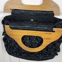 Nicole Miller  Collection Knit Boho Clutch Wood Handle Purse Handbag Snap Button Photo 8