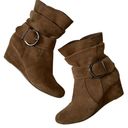 Bandolino  Suede Wedge Booties with Buckle & Zip in Taupe Size 9.5 Photo 2