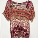 Velvet By Graham & Spencer Short Sleeve Geometric Tie Front Blouse White Pink Photo 0