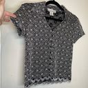 Dress Barn  90s y2k stretchy womens button up rave silver black top size M Photo 2