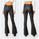 Edikted  Luna Faux Leather Flare Jeans Black Coated High Rise Stretch Small Photo 1