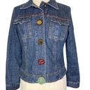 CAbi  Women Size XS Dark Blue Mismatched Button Ponte Jean Jacket Photo 0