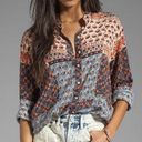 Free People Caravan Blouse Oversized Button Down Boho Floral Blue Multicolor XS Photo 0