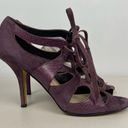 Kate Spade Eggplant Purple Chad Suede Leather Lizard Print Lace Up Open Toe Heel Photo 4