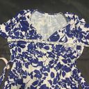 Tickled Teal  Floral Faux Wrap Midi Dress Blue & White With Tie NWT Medium Photo 3