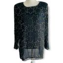 American Vintage Crimson Blouse Vintage Beaded Stars Novelty Long Sleeve Keyhole Black 100% Silk Photo 9