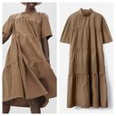 Everlane  The Tiered Midi Dress Cotton Mock Neck Short Sleeve Tan XS Photo 1