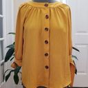 Dress Barn  Mustard Gold Metallic Thread Button Blouse Size XS See Description Photo 1