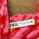 ZARA  pink red floral print ruched party body on mini dress Photo 6