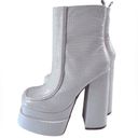 EGO  SQUARE TOE PLATFORM BLOCK HEEL ANKLE BOOT IN CREAM CROC PRINT FAUX LEATHER Photo 1