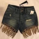 DL1961  Womens Denim Jean Short Shorts Blue Fringe Photo 4