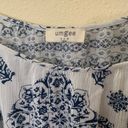 Umgee Womens Blue Floral Boho Crochet Off Shoulder Blouse Long Sleeve Top Photo 5