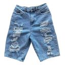 Bermuda Collusion Long Length  Distressed Denim Shorts Size 4 Photo 0