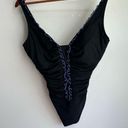 Gottex  BLACK BLUE CENTER SHIRRED MESH RUCHED BATHING SUIT SWIMSUIT SZ - 12 Photo 0