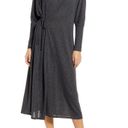 Caslon New  Cozy Knit Long Sleeve Wrap Dress Side Tie Midi Charcoal Grey Photo 1