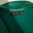 In The Style tie front satin blazer dress in emerald green Photo 3