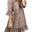 Hidden Alley  Dress Midi Eyelet Lace Babydoll Dress Cocoa Brown Womens Size Small Photo 8