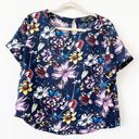 Highline Navy Blue Floral Short Sleeve Blouse Photo 0