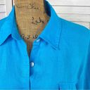 Studio Works  Linen Button Front Shirt Turquoise Large Long Sleeve Photo 4