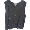 Studio Works  Womens Tank Shirt Top Multicolor Floral Embroidered Acrylic Gray 2X Photo 0