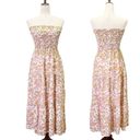 Petal and Pup  Strapless Retro Floral Midi Dress Tan Pink Cream Size 4 70s Boho Photo 12