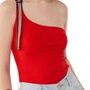 Urban Outfitters Red one shoulder top. Buckle striped sleeve never worn  Photo 0