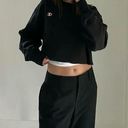 Champion Reverse Weave Cropped Cut Off Crewneck Sweatshirt Black Size S Photo 1