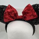 Disney  Parks Minnie Mouse Ears Hat Headband Black Sequins Red Sequins Bow Photo 2