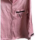 Victoria's Secret  Women's Medium Satin PJ Set Logo V Pink Black & White Striped Photo 5