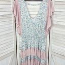 StitchDrop Mendocino Flutter Sleeve Ruffle Dress Pink Blue Small Floral Photo 11