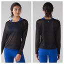 Lululemon  Lean In Long Sleeve Top Running Sheer Mesh Stripe Black Women's S Photo 1