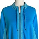 Chico's  Full Zip Athletic Sweatshirt L Blue Drawstring Neck Pockets Stretch Photo 1