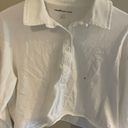 American Eagle White Cropped Long Sleeve Polo Photo 1