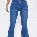 SheIn EZwear High Waist Patch Detail Raw Cut Flare Leg Jeans Photo 0