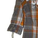 Affliction  Black Premium Diamond Snap Western Shirt Size Small Orange Plaid Photo 3