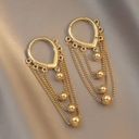 18K Gold Plated Metal Ball Tassel Chain Dangle Drop Earrings for Women Photo 0