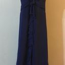 Badgley Mischka  Marina Blue Silk Strapless Ruffle Front Gown Dress Photo 1