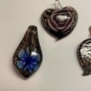 Handmade Lot Of 3 Costume Pendants / Charms - Blown Art Glass Mix - Heart Flower Etc Photo 2